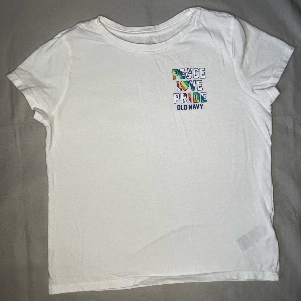 Pride Old Navy Youth L 10-12 Peace Love Pride T-shirt White Rainbow